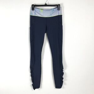 Lululemon Speed Tight Women's Size 4 Navy Blue Pockets Stretch Ruched Activewear